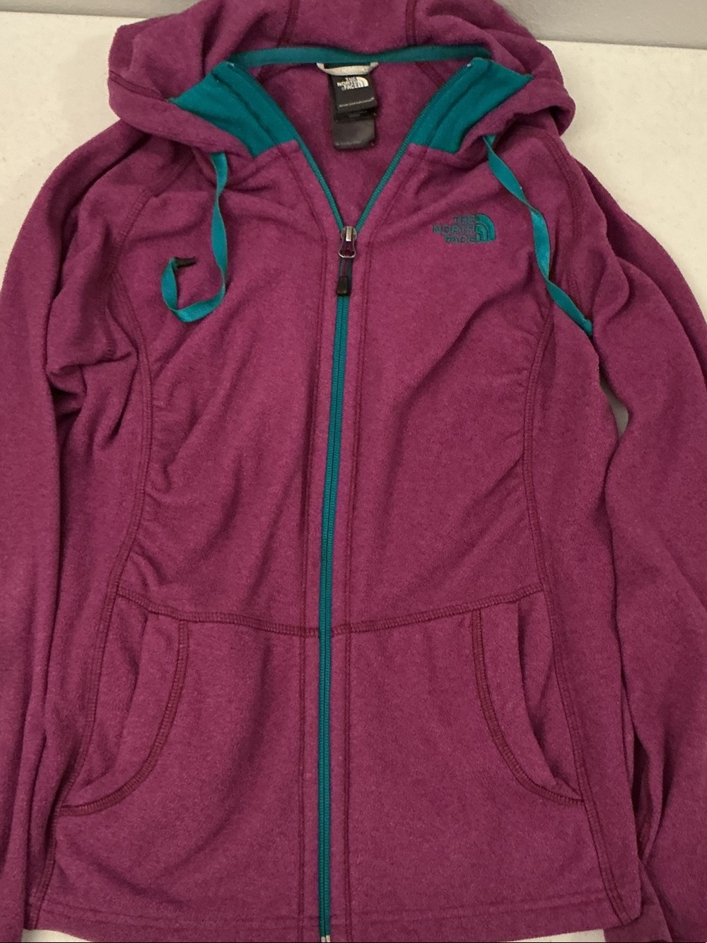 The North Face Plum Hooded Fleece Jacket with Teal Trim